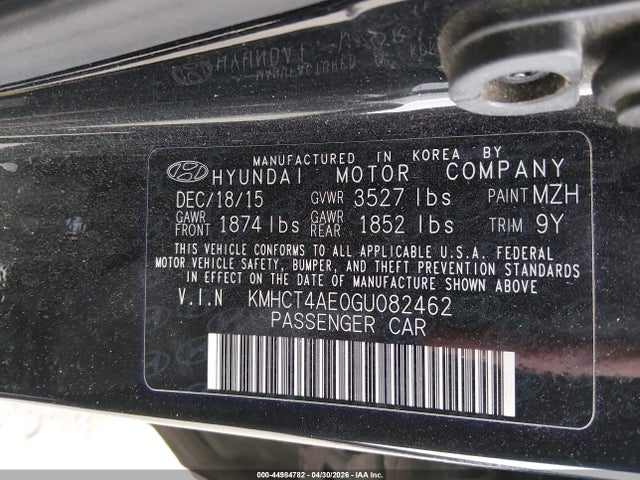 Aukcja sprzedaży 2016 Hyundai Accent Se, vin: KMHCT4AE0GU082462, numer aukcji: 44984782