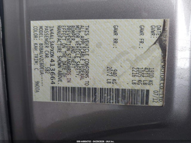 Продаж на аукціоні авто 2013 Nissan Altima 2.5 Sl, vin: 1N4AL3APXDN413664, номер лоту: 44984783