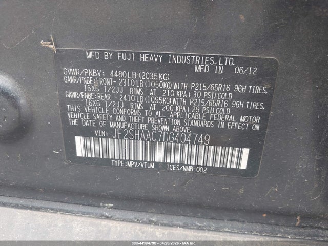 Продажа на аукционе авто 2013 Subaru Forester 2.5x, vin: JF2SHAAC7DG404749, номер лота: 44984798