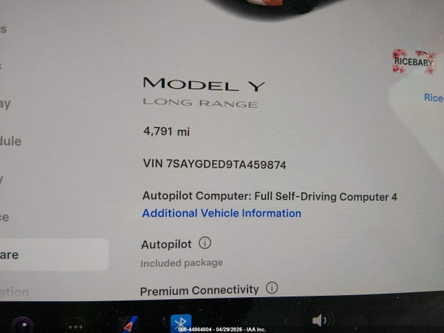 7SAYGDED9TA459874 Tesla Model Y Premium Rear-wheel Drive/standard Rear-wheel Drive