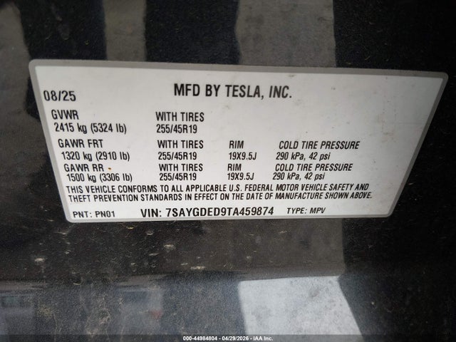 7SAYGDED9TA459874 Tesla Model Y Premium Rear-wheel Drive/standard Rear-wheel Drive