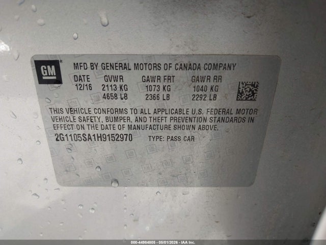 Chevrolet IMPALA 1LT 2017 2G1105SA1H9152970 Image 9
