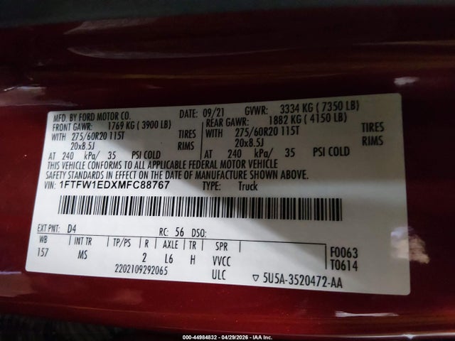 Ford F-150 Xlt 2021 1FTFW1EDXMFC88767 Image 9