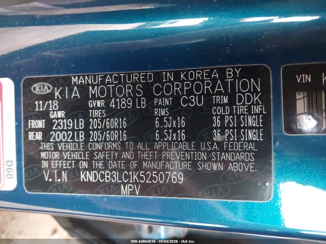 Aukcja sprzedaży 2019 Kia Niro Lx, vin: KNDCB3LC1K5250769, numer aukcji: 44984836