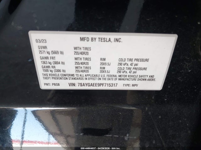 7SAYGAEE9PF715317 Tesla Model Y Awd/long Range Dual Motor All-wheel Drive