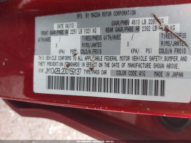 44984842 :رقم المزاد ، JM1CW2BL2D0159137 vin ، 2013 Mazda Mazda5 Sport مزاد بيع