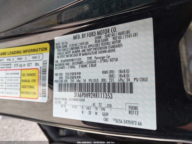 Ford FUSION SE 2017 3FA6P0H92HR111353 Image 9