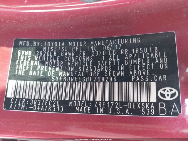 Toyota COROLLA SE 2017 5YFBURHE6HP708286 Image 9