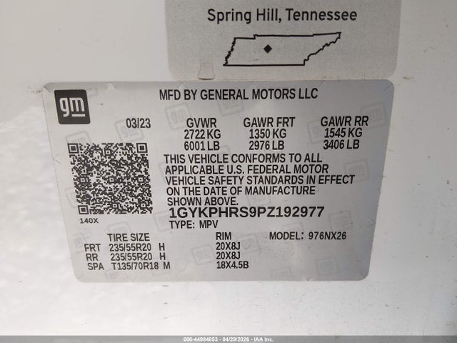 1GYKPHRS9PZ192977 Cadillac Xt6 Awd Sport