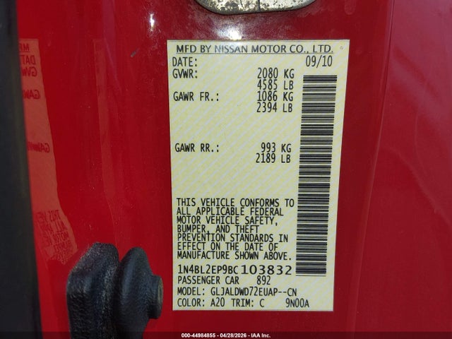 44984855 :رقم المزاد ، 1N4BL2EP9BC103832 vin ، 2011 Nissan Altima 3.5 Sr مزاد بيع