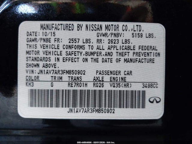 44984866 :رقم المزاد ، JN1AV7AR3FM850902 vin ، 2015 Infiniti Q50 Hybrid Sport مزاد بيع