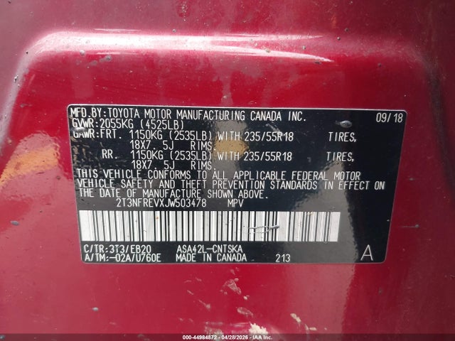 2018 Toyota Rav4 Se მანქანა იყიდება აუქციონზე, vin: 2T3NFREVXJW503478, აუქციონის ნომერი: 44984872