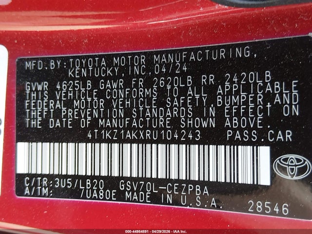 4T1KZ1AKXRU104243 Toyota Camry Xse V6