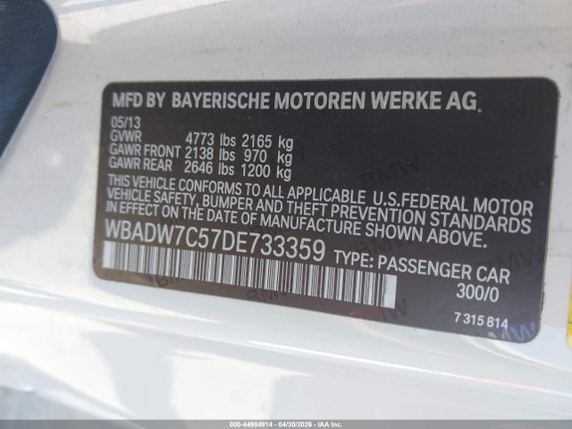 44984914 :رقم المزاد ، WBADW7C57DE733359 vin ، 2013 Bmw 328i مزاد بيع