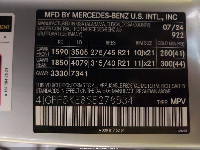 4JGFF5KE8SB278534 Mercedes-Benz Gls 450 4matic