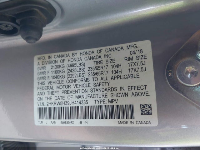 2HKRW5H39JH414335 Honda CR-V LX
