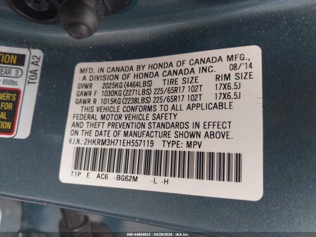 Honda Cr-v Ex-l 2014 2HKRM3H71EH557119 Image 9