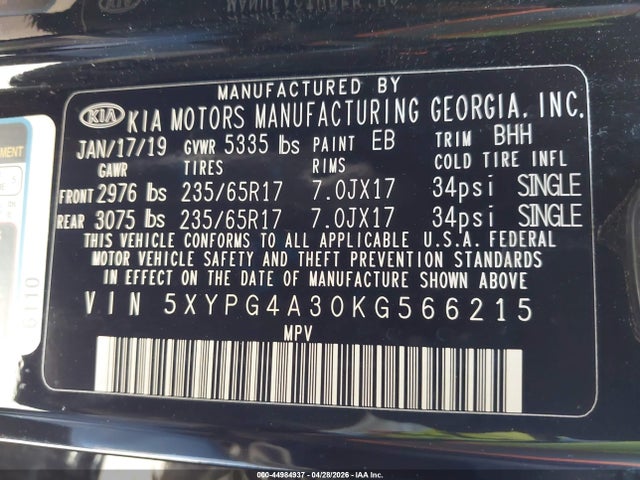 Продаж на аукціоні авто 2019 Kia Sorento 2.4l Lx, vin: 5XYPG4A30KG566215, номер лоту: 44984937