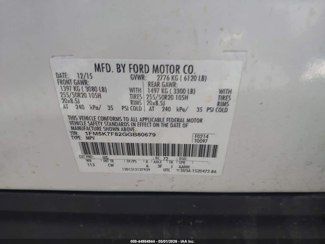 1FM5K7F82GGB80679 Ford Explorer Limited