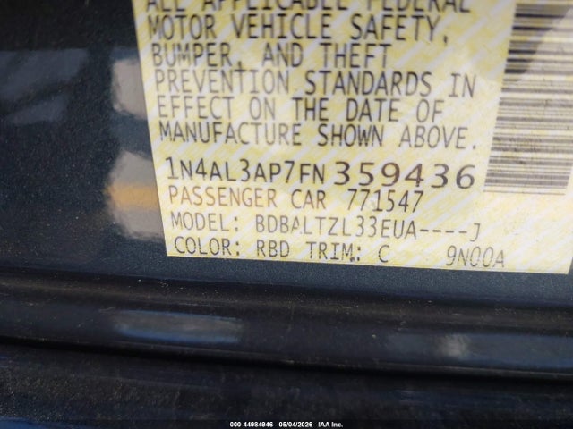 Nissan Altima 2.5 Sl 2015 1N4AL3AP7FN359436 Image 9