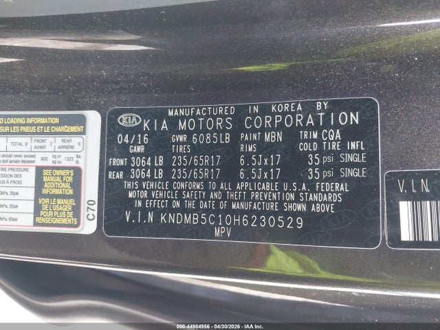 KNDMB5C10H6230529 KIA SEDONA LX