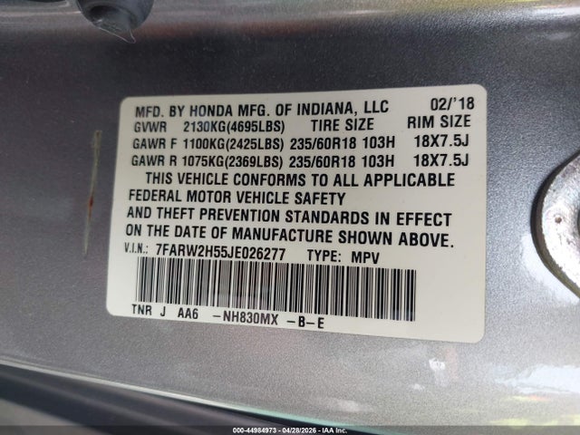 Aukcja sprzedaży 2018 Honda Cr-v Ex, vin: 7FARW2H55JE026277, numer aukcji: 44984973