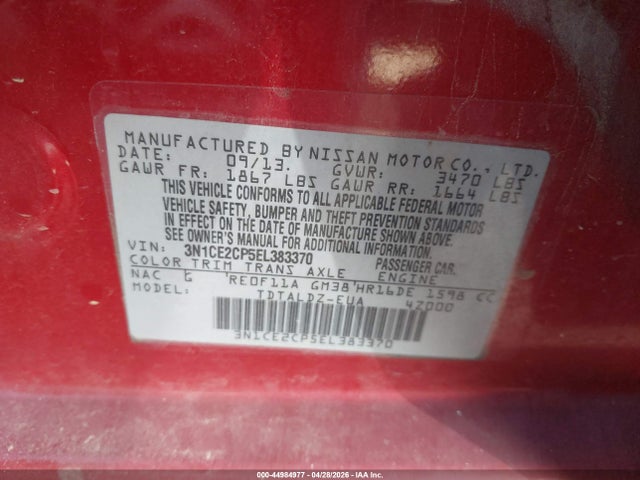 3N1CE2CP5EL383370 Nissan Versa Note Sv