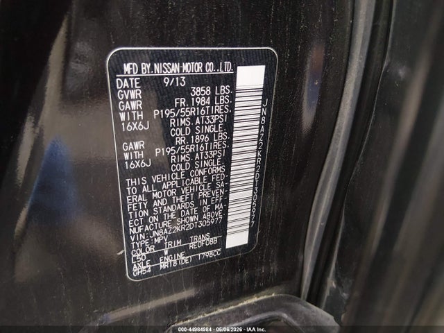 2013 Nissan Cube 1.8 Sl მანქანა იყიდება აუქციონზე, vin: JN8AZ2KR2DT305977, აუქციონის ნომერი: 44984984