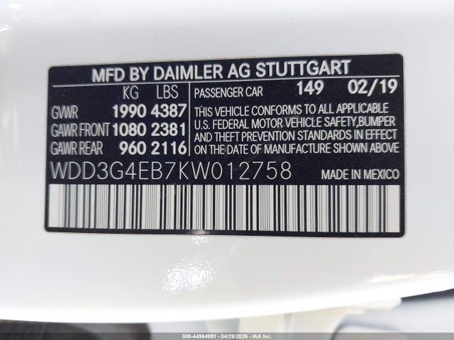 Продажа на аукционе авто 2019 Mercedes-benz A 220, vin: WDD3G4EB7KW012758, номер лота: 44984991