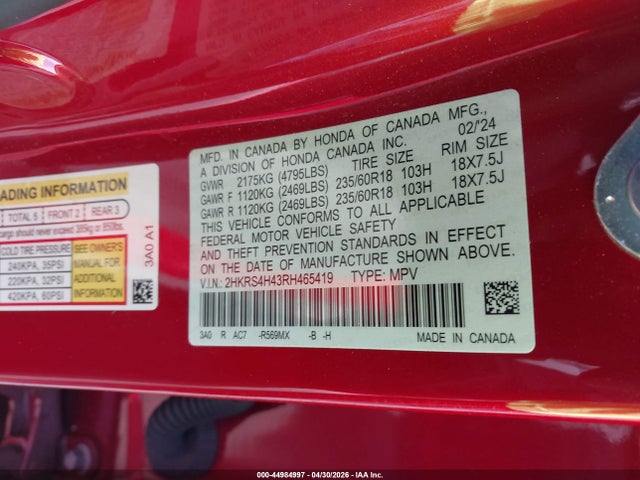 2HKRS4H43RH465419 Honda Cr-v Ex Awd