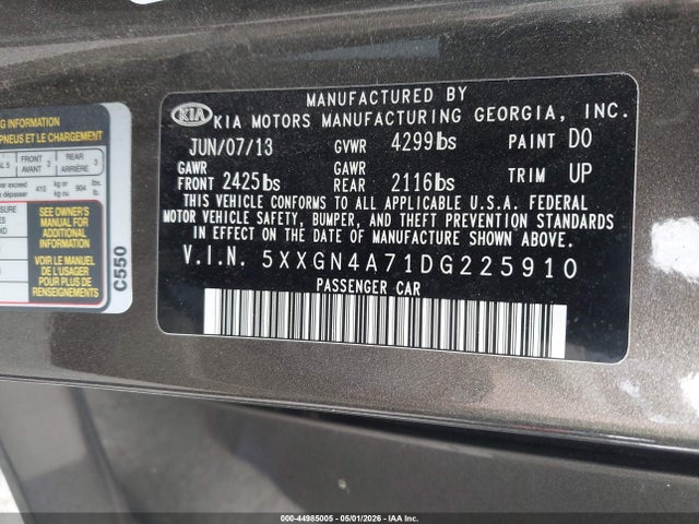 Продажа на аукционе авто 2013 Kia Optima Ex, vin: 5XXGN4A71DG225910, номер лота: 44985005