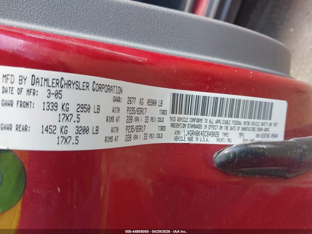 Продаж на аукціоні авто 2005 Jeep Grand Cherokee Laredo, vin: 1J4GR48K45C649026, номер лоту: 44985008