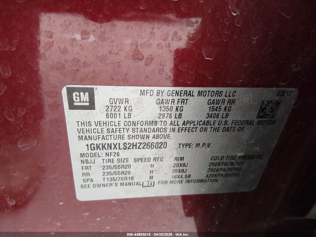 Продажа на аукционе авто 2017 Gmc Acadia Denali, vin: 1GKKNXLS2HZ266020, номер лота: 44985015