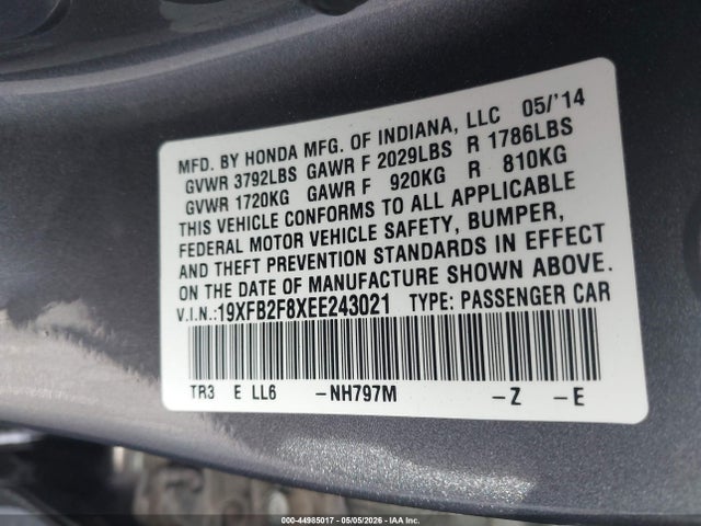 Honda CIVIC EX 2014 19XFB2F8XEE243021 Image 9