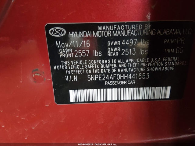 Продаж на аукціоні авто 2017 Hyundai Sonata Se, vin: 5NPE24AF0HH441653, номер лоту: 44985026