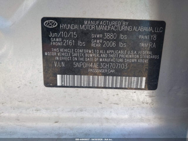 5NPDH4AE3GH707103 Hyundai ELANTRA SE