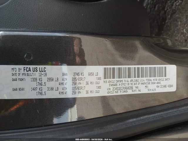 Aukcja sprzedaży 2019 Dodge Grand Caravan Gt, vin: 2C4RDGEG7KR606396, numer aukcji: 44985053