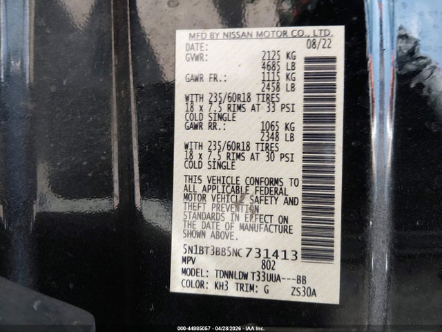 Продаж на аукціоні авто 2022 Nissan Rogue Sv Intelligent Awd, vin: 5N1BT3BB5NC731413, номер лоту: 44985057