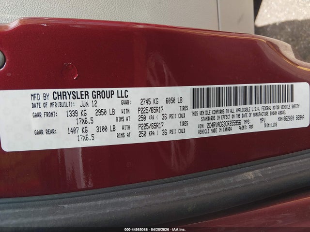 Продаж на аукціоні авто 2012 Volkswagen Routan Sel, vin: 2C4RVACG3CR355956, номер лоту: 44985066