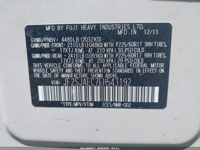2014 Subaru Forester 2.5i Premium მანქანა იყიდება აუქციონზე, vin: JF2SJAEC7EH543192, აუქციონის ნომერი: 44985075