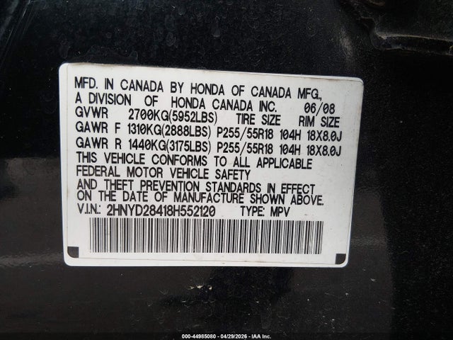 Продаж на аукціоні авто 2008 Acura Mdx Technology Package, vin: 2HNYD28418H552120, номер лоту: 44985080