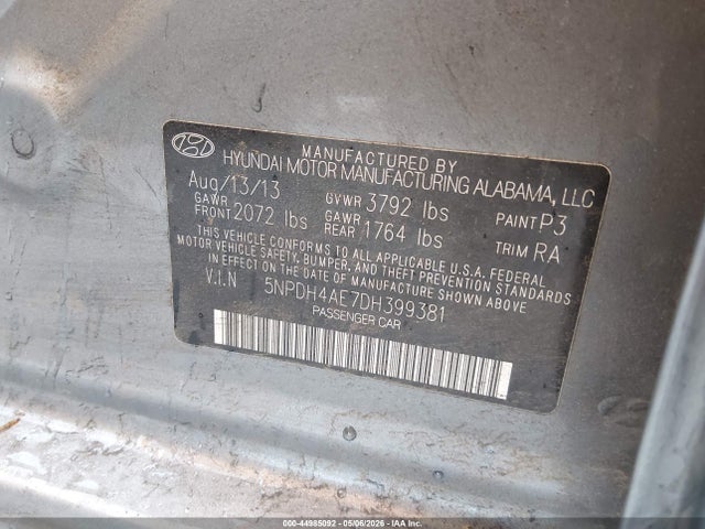 Продаж на аукціоні авто 2013 Hyundai Elantra Limited, vin: 5NPDH4AE7DH399381, номер лоту: 44985092