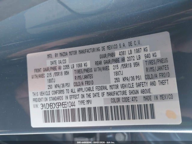 44985098 :رقم المزاد ، 3MVDMBCM3PM551044 vin ، 2023 Mazda Cx-30 2.5 S Carbon Edition مزاد بيع
