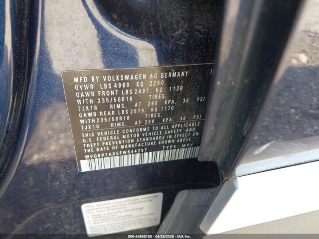WVGBV7AX5FW544297 Volkswagen Tiguan Sel