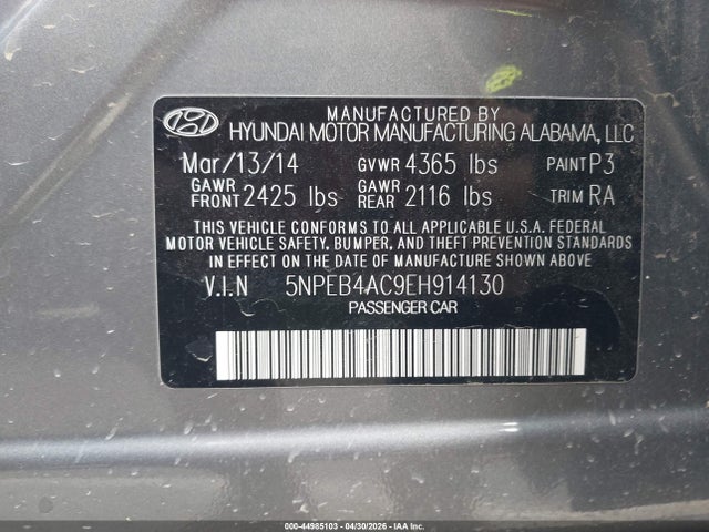 Hyundai SONATA GLS 2014 5NPEB4AC9EH914130 Image 9