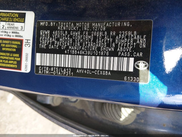 Aukcja sprzedaży 2009 Toyota Camry Hybrid, vin: 4T1BB46K39U101876, numer aukcji: 44985107