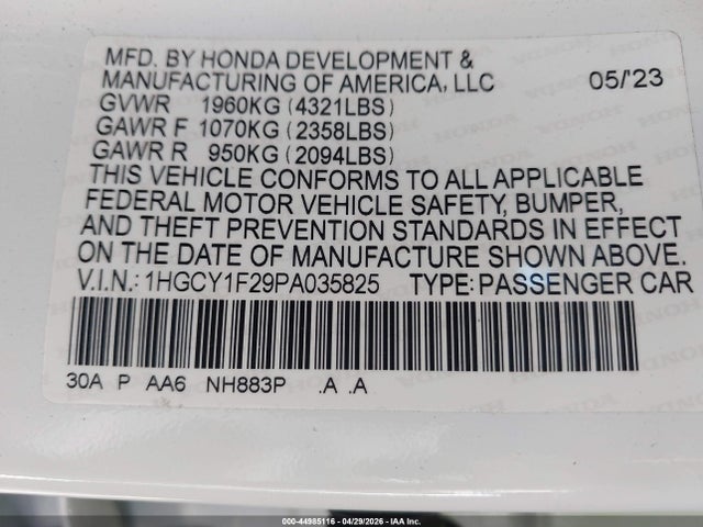 1HGCY1F29PA035825 Honda ACCORD LX