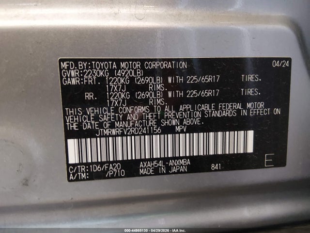 JTMRWRFV2RD241156 Toyota Rav4 Hybrid Xle
