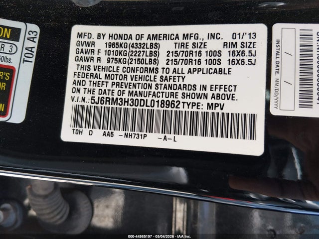 Продажа на аукционе авто 2013 Honda Cr-v Lx, vin: 5J6RM3H30DL018962, номер лота: 44985197