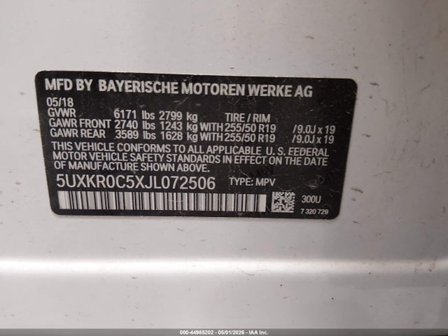 Aukcja sprzedaży 2018 Bmw X5 Xdrive35i, vin: 5UXKR0C5XJL072506, numer aukcji: 44985202